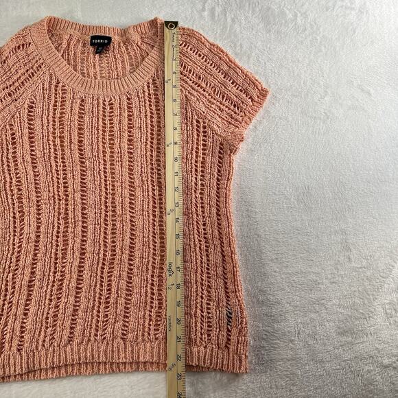 Torrid Sweater Size 00 Medium Large 10 Open Knit Stitch Dolman Peach Scoop Neck - Picture 10 of 13